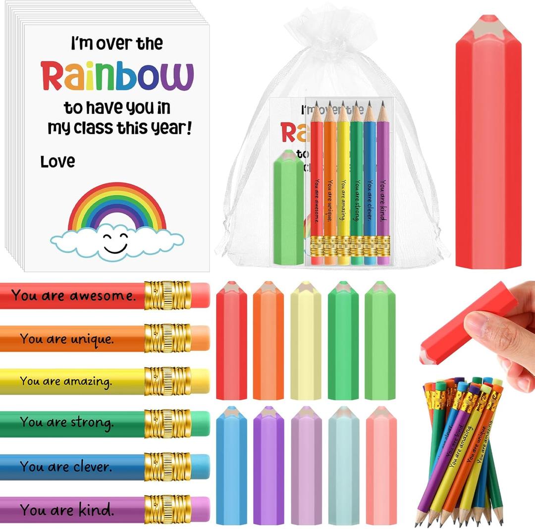 40 Set 360 Pcs Welcome Back to School Gifts for Students Motivational Rainbow Pencils Erasers Teacher Mail Cards First Day of School Meet The Teacher Gifts for Students Party Supplies