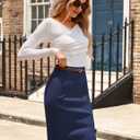 Kate Kasin Women's Bodycon Pencil Skirt with Belt Solid Color Hip-Wrapped