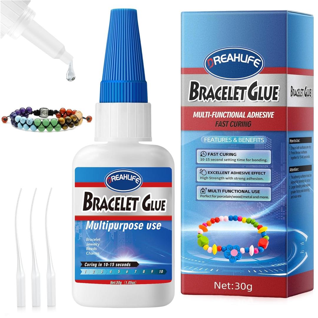 Super Glue for Bracelet, 30g Jewelry Bracelet Glue for Elastic String Knot, Clear Clay Beads Adhesive for Bead Charms, Jewelry Making Supplies Kit for Plastic Stretchy Cord