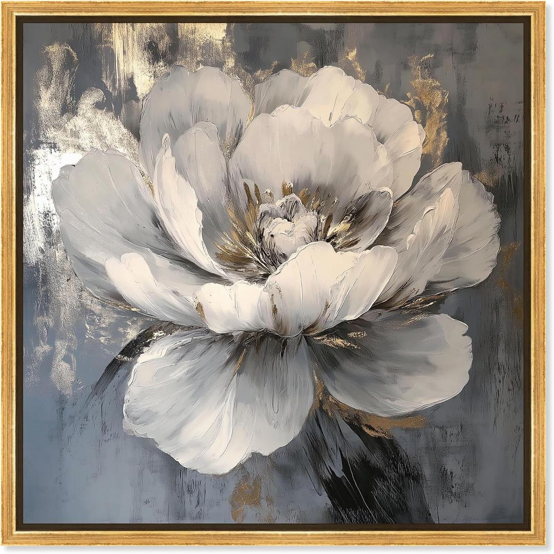 Art Remedy Ivory Incarnation II Canvas Luxe Flower Art, Gold Frame, 40 x 40