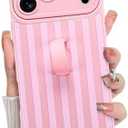 KANGHAR Compatible with iPhone 17 Pro Max Case 2025, Silicone Stripes Cute Pattern, Wristband Kickstand Camera Protection Soft Slim Cover for Girls Women -Pink