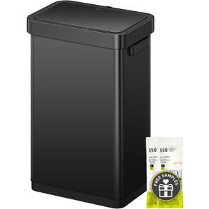 EKO Deluxe Mirage-T 50 Liter / 13.2 Gallon Touchless Rectangular Motion Sensor Can, Matte Black Stainless Steel Finish