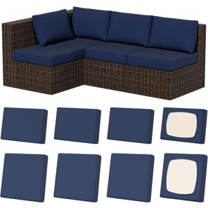 8Pcs Stretch Patio Cushion Covers, Outdoor Couch & Sofa Replacement Slipcovers for Patio Furniture Cushion Covers, Washable Reusable Furniture Protector, Square Large + Rectangle, Navy-Blue