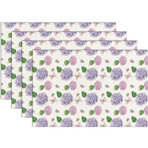 Floral Placemats with Watercolor Hydrangea & Butterfly 12x18 Inch Cute Placemats Spring Table Mats Set of 4 Table Mats for Party Kitchen Dining Decoration-21