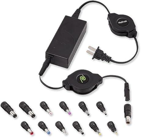 ReTrak 65W Universal AC Laptop Charger, ReTrak Laptop Charger with 14 Adapter Tips, Retractable Universal Laptop Power Adapter Charger, Ultrabook/Notebook/Netbook Wall Charger