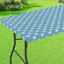 misaya Rectangle Vinyl Table Cloth, Elastic Fitted Tablecloth with Flannel Backing, Waterproof Plastic Table Cover Fits 5 Foot Folding Tables for Camping, Indoor and Outdoor (Lake Blue, 30" x 60")