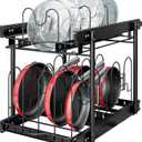 TQVAI Pots and Pans Organizer, Full-Extension Pull Out Cabinet Organizer, Slide Out Drawers for Kitchen Cabinets with Adjustable Dividers, Request at Least 15.5" W x 23.5" D x 23.5" H Opening - Black