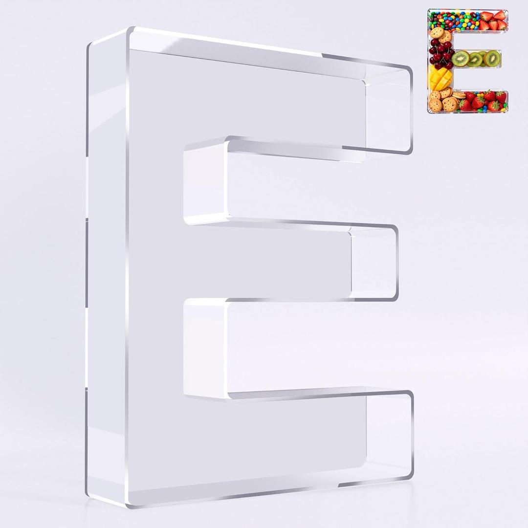 Ledido 10 Acrylic Letter Charcuterie Board Box, Reusable Fillable Serving Tray for Candy Cake Fruit Snack, Easy-Clean Acrylic Charcuterie Tray for Birthday Anniversary Party Decorations, Letter E