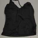 SUUKSESS V Neck Padded Longline Sports Bras Workout Open Back Tank Tops, Black, Small