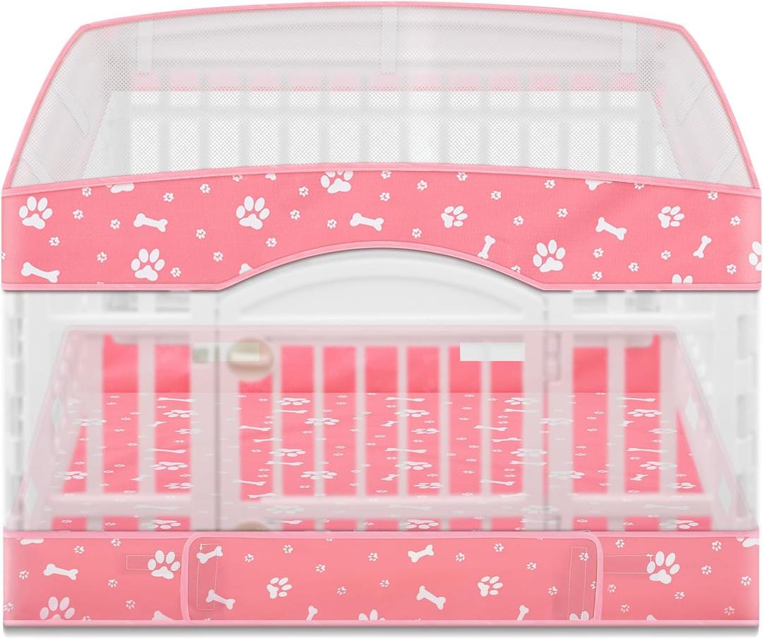 2 Pack Dog Playpens Cover and Bottom Mat Fits for 36 Inch 4 Panels Pet PlayPen, Dog Crate Cover Puppy Exercise Pad, Reusable Washable, Hoop and Loop Design, Playpen Not Included(Pink)