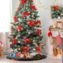 Happy Halloween Black Castle Christmas Tree Skirt Decorations Spooky Pumpkin Witch Bat Ghost Xmas Tree Mat 36 inch for Holiday Party Supplies Rustic Ornaments Mini Tree Skirt