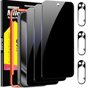 Milomdoi 3 Pack Privacy Screen Protector for Google Pixel 10 Pro Tempered Glass with 3 Pack Camera Lens Protector, Ultra 9H Accessories [Support Fingerprint Unlock] Case Friendly, Black