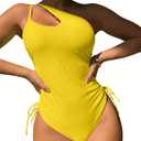 Eomenie Women's One Piece One Shoulder Swimsuit with Drawstring Tummy Control Bathing Suit Sexy High Cut Swim Suits, M