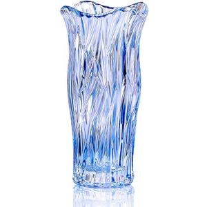 Glass Vase for Flowers, Blue Clear Glass Vases for Centerpieces, Crystal Vase for Home Table Flower Decor 9.1 inches Tall