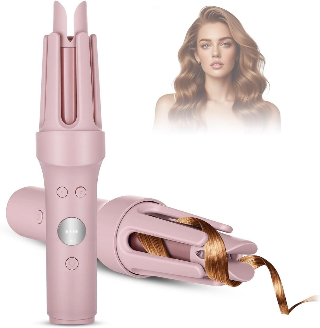 Auto Hair Curler, 32mm/1.26in Cordless Hair Curler, Automatic Curling Iron with 3 Temperature Settings, Anti Rotating Curling Wand for Hair Styling (Pinkish)