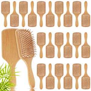 Tessco for you 24 Pcs Bamboo Hair Brushes for Women Bulk Wooden Paddle Brush Scalp Massage Bamboo Bristles Anti Static Men Engraving DIY Gift for Wedding Teacher(Wood Color)