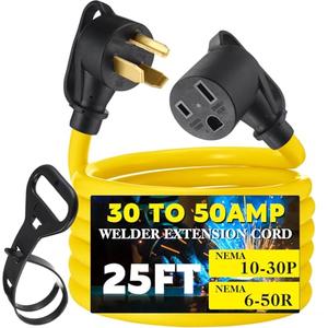 Tellegloww 25FT 30 Amp to 50 Amp Welder Adapter Cord Compatible with NEMA 10-30P to 6-50R Extension Cord, 3 Prong Dryer to Welder Plug Adapter for Welding Machine EV Charger, STW 10 AWG/3C, ETL Listed