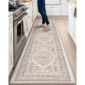 DEXI Kitchen Floor Mats Cushioned Anti Fatigue Runner Rug, 23x107 Long | Beige/White Soft Comfort Memory Foam, Easy Care, Waterproof, Standing Padded for Front Sink Laundry Office Farmhouse