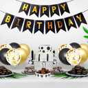 2 x Happy Birthday Decorations Banner and Balloons, Happy Birthday Banner Sign Party Supplies Hanging Decorations Black Gold