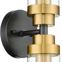 Emak Black and Gold Vanity Lights for Mirror, Modern 22 Inch Bathroom Light Fixtures with Clear Glass Shade, 2-Light Cylinder Wall Sconce for Bathroom, Bedroom, Hallway, VL085-BKBGD-2