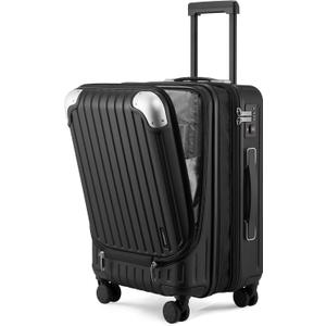 LEVEL8 Grace Hard Shell Carry-on Luggage with Front Compartment, 20 Inch Expandable Suitcases with Wheels, Lightweight Carry-on Suitcase for Airplane, TSA Lock, Black