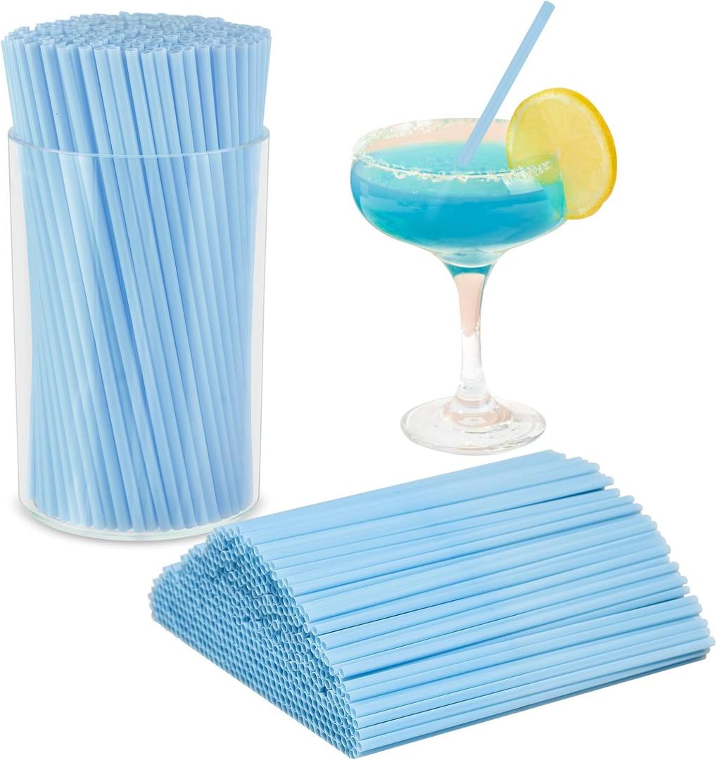 500 Pcs Light & Sky Blue Coffee Stir Sticks & Straws - Acrylic Holder - Disposable - For Coffee Bar & Tea Party Supplies