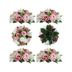 BLOSMON Dusty Rose Flowers Centerpieces: 6 Pcs Pink Roses Artificial Flowers Balls for Wedding Dinning Table - Fake Silk Kissing Floral Arrangement for Home Party Event Decor | Pre-Arranged, Fake Silk Flowers Balls Centerpieces, Faux Kissing Floral Arrangements, for Celebrations, Home Decoration