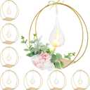 8 Pack 12 Inch Double Floral Hoop Centerpiece with Candle Lights, Metal Floral Hoop Table Centerpiece with Stand, Gold Metal Floral Hoops Table Centerpiece Decoration for Wedding Party (Set of 8)