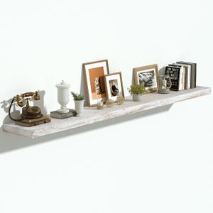 Vivelove Elm Wood Floating Shelf with Invisible Bracket 55Weathered White