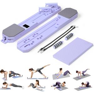 Pilates Board, Portable 7-in-1 Multifunctional Pilates Reformer Equipment with Timer, Anti-Slip and Quiet Design Pilates Reformers for Home Workout, Core Exercise for Women (Purple)
