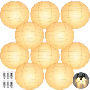 LIHAO 10 White Paper Lanterns with Lights, Chinese Lanterns Decorative for Party Decorations Wedding Anniversary Birthday Indoor Outdoor Home