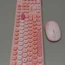 Wireless Keyboard Mouse,104 Full Size Cute Colorful Keyboard and Mouse with Retro Typewriter for PC/Mac/Laptop/Tablet/Computer/Windows/Microsoft, Pink