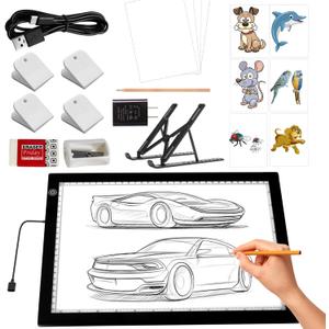 KOBAIBAN A4 LED Super Bright Light Box with Foldable Stand, Ultra-Thin Light Board for Diamond Painting, USB-C Power Light Table for Tracing, Light Pad for Sketching, Drawing, Weeding Vinyl (Black)