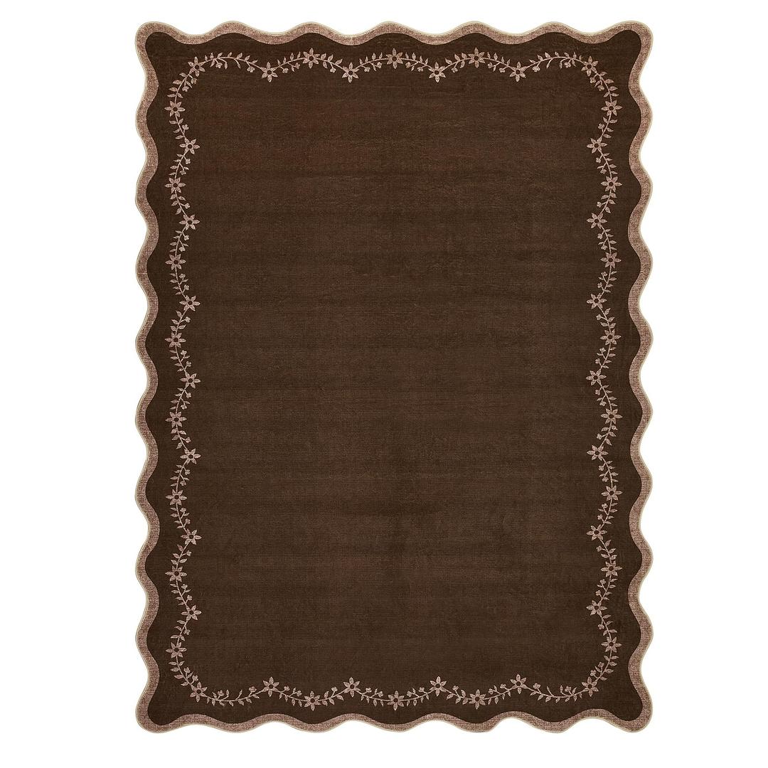 GarveeHome Scalloped Area Rugs 8x10 Large Brown Washable Living Room Rug