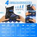 Kids Inline Skates for Girls Boys, Youth and Adult, Adjustable Blades Roller Quad Skates for Men and Women with Full Wheels Illuminating, Outdoor Skates (Small Size, Blue)