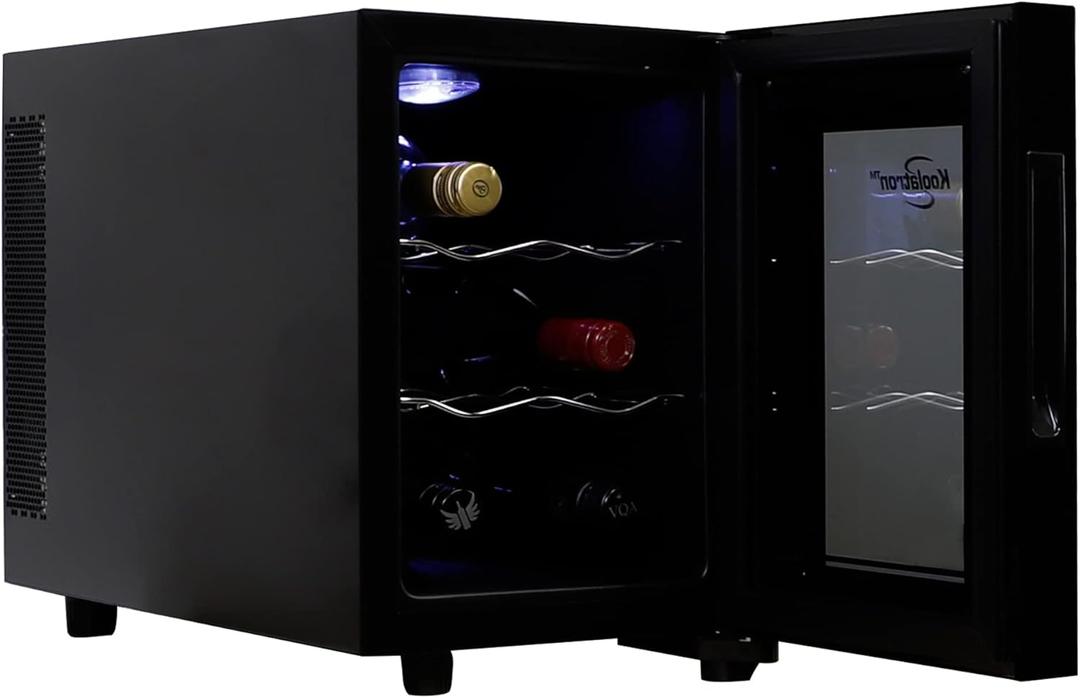 Koolatron Wine Fridge - Wine Cooler, 6 Bottle Wine Cabinet for Champagne, Red & White Wine, Freestanding Cellar For Bar, Home, Small Kitchen, Double Paned Glass Door