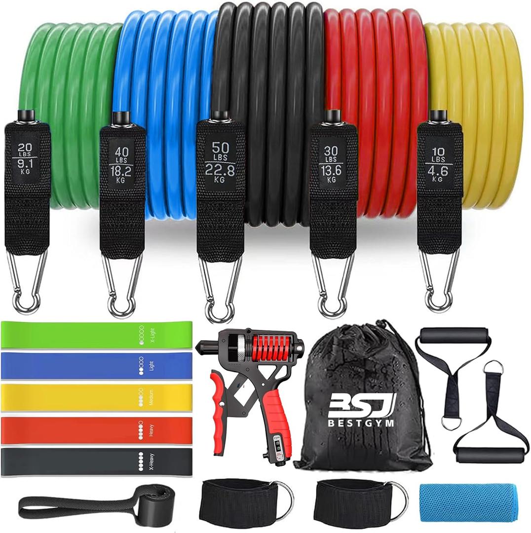Resistance Bands,Exercise Bands,Resistance Bands for Working Out with Handles for Men and Women,Workout Bands with Door Anchor and Ankle,Strength Training Home Gym Equipment (18pcs-150 LBS Set Assorted)