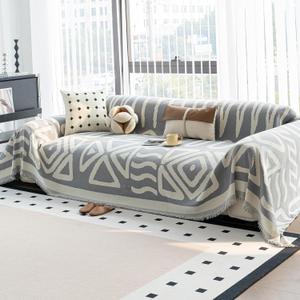 Boho Couch Cover for Sofa, Boho Chenille Sofa Cover, Boho Sofa Cover, Chenille Couch Cover for 2-3 Cushion Couch Pet Friendly Washable, Gray, 71"x 118"