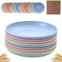 K Y KANGYUN 8 Pcs 9 Inch Unbreakable Wheat Straw Plates, Microwave/Dishwasher Safe cereal Dinner Plates, BPA Free, Reusable kitchen Plastic Plates Suitable Dinnerware. (Classic Bright)