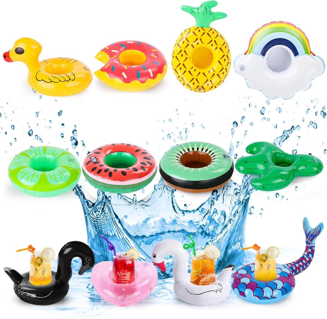 AMOR PRESENT 12PCS Inflatable Drink Holder, Floats Inflatable Cup Coasters Pool Drink Holder Floats Inflatable Floating Coasters for Kids Party Summer Pool Water Fun Toys Drink Shower