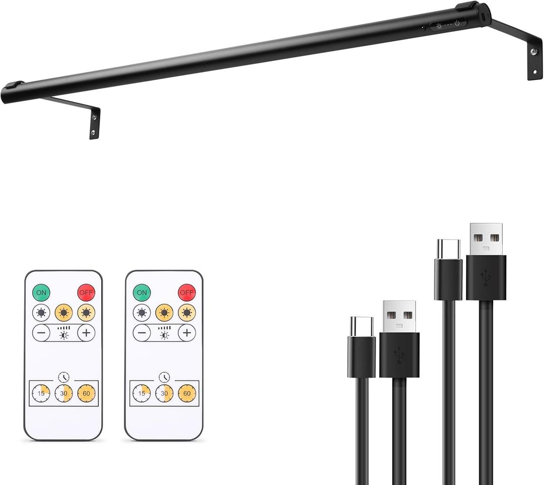 Battery Operated Wireless Picture LightRechargeable/Plugged in 31.5inch Painting Display Light,Remote Control Wall Lights with Three Modes and Timing for Art Frame (Black)