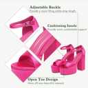 Women's Chunky Platform Heels Ankle Strap Heeled Sandals Open Toe Sexy Pumps for Wedding Party (Pink)