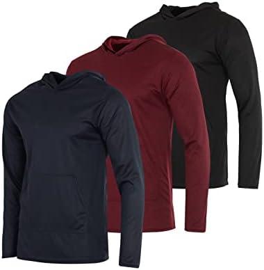 Real Essentials 3 Pack: Men's Mesh Long Sleeve Athletic Pullover Hoodie Sweatshirt Pockets UPF 50+ ( Big & Tall), Size:Large