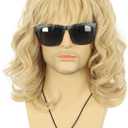 VGbeaty 70s 80s Punk Rocker Party California Wig Men Women Long Wave Light Blonde Halloween Costume Cosplay Wig