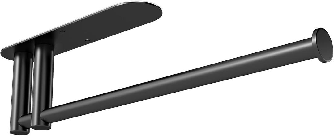 Under Cabinet Paper Towel Holder for Kitchen, Upgraded Heavy Duty Double Pole Design, Both Available in Adhesive & Screws, Self-Adhesive Bar Rack for Kitchen Towel, Stainless Steel, Black