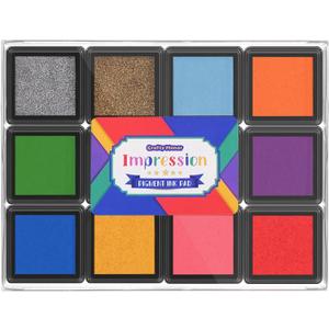 CraftyManor Mini 12 Color Pigment Ink Pads for Stamps, Fingerprint Ink Pad, Stamp Pad for Scrapbook Paper & Stamps for Clothing Stamp & Letter Stamps, Archival