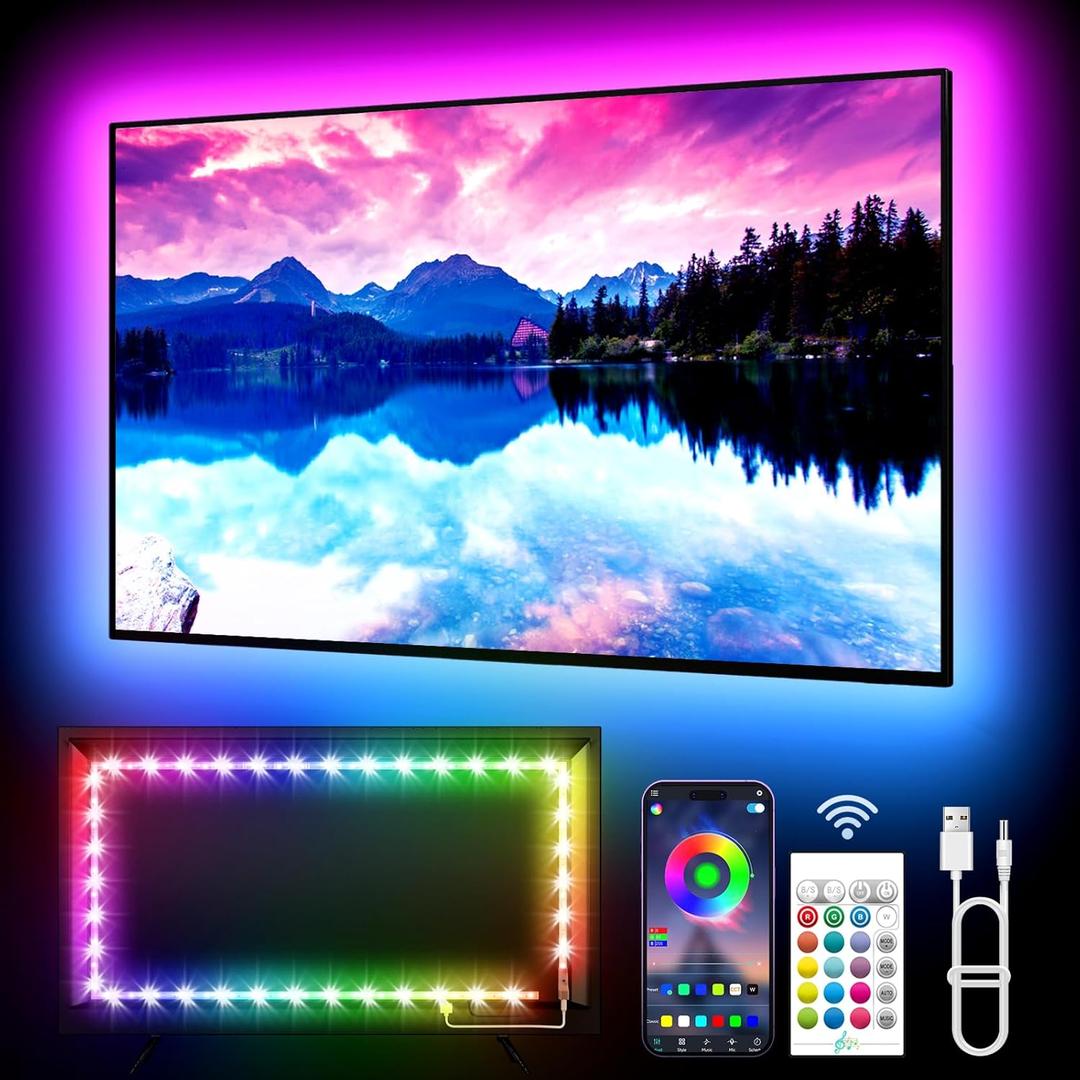 KANTUTOE TV LED Backlight, 9.84ft LED Lights for 32-45 Inch TV, RGB TV Backlight with Remote, Music Sync Bluetooth APP Control Strip Lights USB Powered for Bedroom Gaming Room Decor (Multicolor)