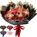 Thiccywoov 60 Pcs Glitter Roses Bouquet Graduation Artificial Rose DIY Flower Bouquet Kit Flower Wrapping Paper 3D Butterflies Crowns for Mom Mother Teacher Birthday (Red)