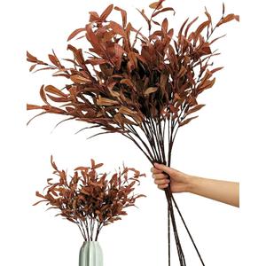 SNAIL GARDEN 5Pcs Fall Artificial Olive Leaves, 37" Long Stems Silk Greenery Autumn Eucalyptus Leaves Fake Plant Spray for Home Tall Vase Halloween Indoor Outdoor Table Centerpiece Fireplace Decor