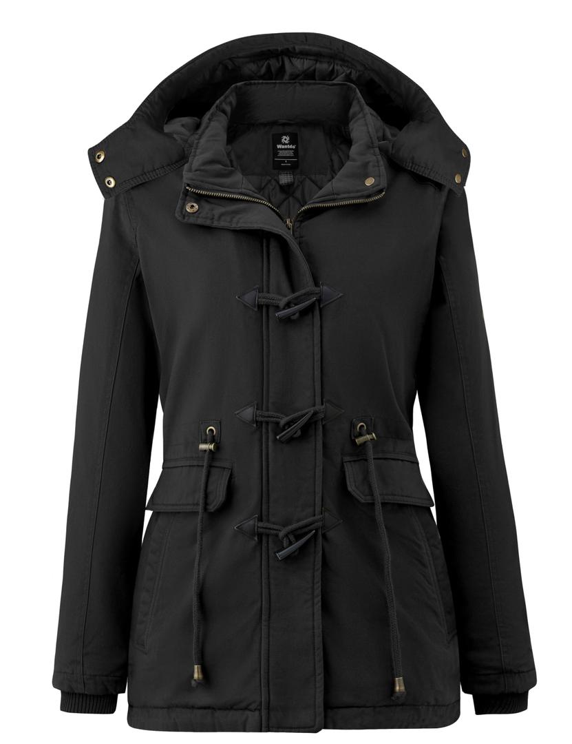 wantdo Women's Winter Thicken Jacket Cotton Coat with Removable Hood, Navy Blue, Size L